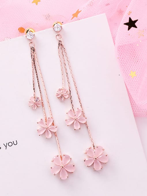 pink Alloy With Rose Gold Plated Fashion Flower tassel Drop Earrings