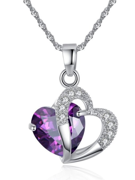 Purple Fashion Heart Zircon Pendant Copper Necklace