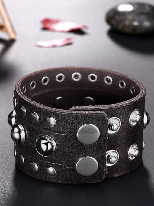 OUXI Personalized Artificial Leather Silver Plated Bracelet 2