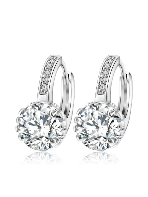 White Copper Alloy White Gold Plated Fashion Round Zircon clip on earring