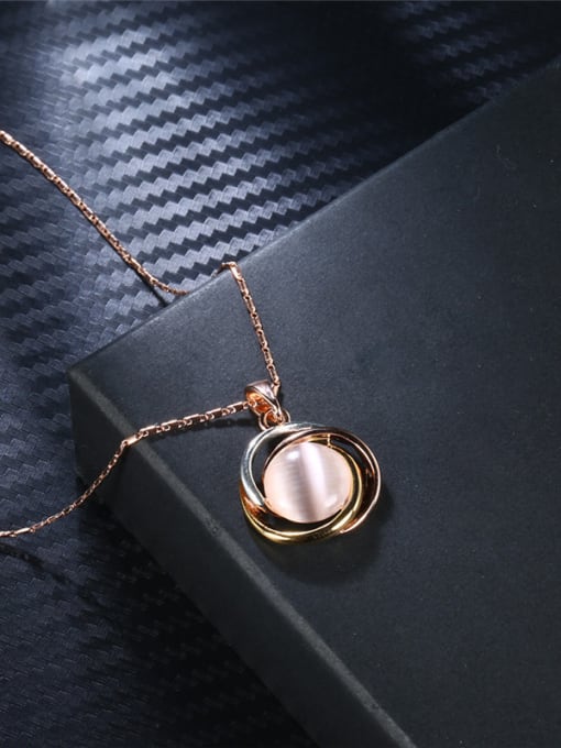 Rose Gold Temperament Geometric Shaped Opal Stone Necklace