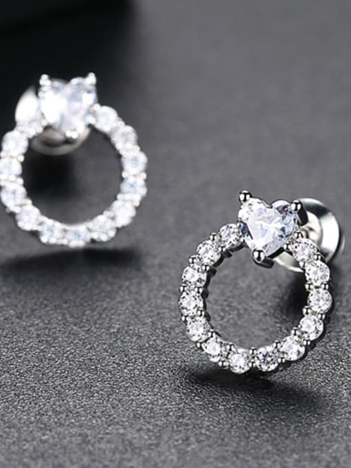 Platinum Copper inlay AAA zircon simple love ring earrings
