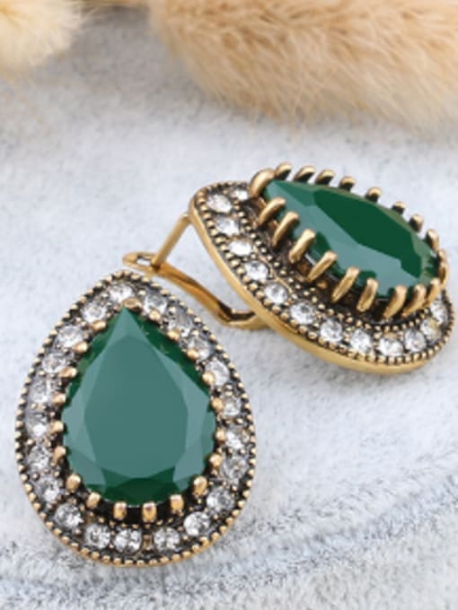 Green Ethnic style Water Drop shaped Resin stone Rhinestones Earrings