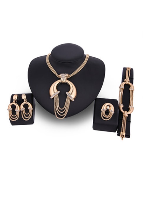 BESTIE Alloy Imitation-gold Plated Fashion Rhinestones Exaggerated Four Pieces Jewelry Set 0