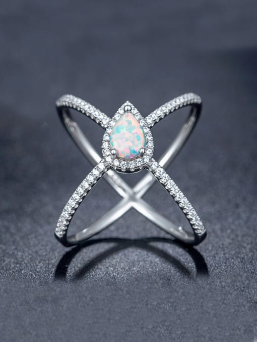 UNIENO Opal Stone Cross Ring 0