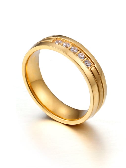 Golden Stainless Steel With Rhinestone Classic Band Rings