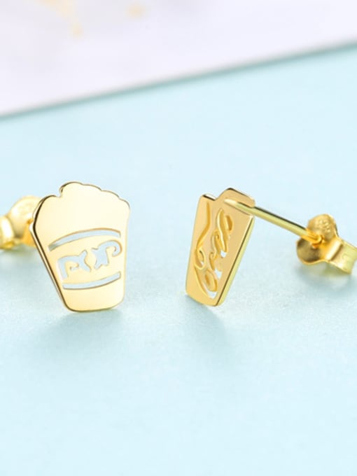 gold-16E09 925 Sterling Silver With Gold Plated Simplistic Geometric Stud Earrings