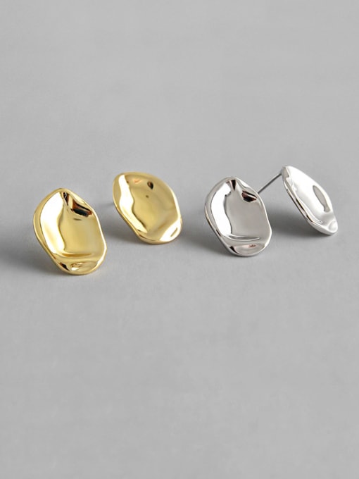 DAKA 925 Sterling Silver With Glossy Simplistic Oval Stud Earrings 0