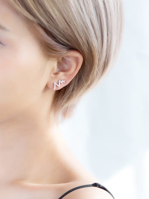 Rosh Personality Wave Shaped Shining Zircon S95 Silver Stud Earrings 1