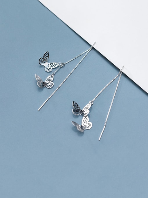Rosh 925 Sterling Silver With Platinum Plated Simplistic Hollow Butterfly Threader Earrings 0