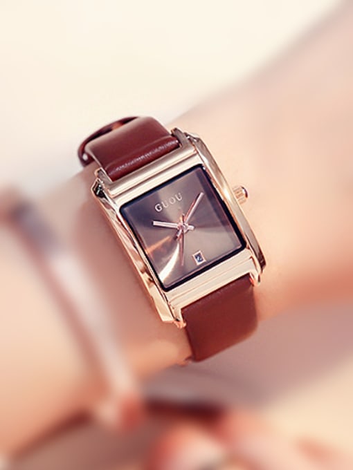 Brown 2018 GUOU Brand Simple Square Watch