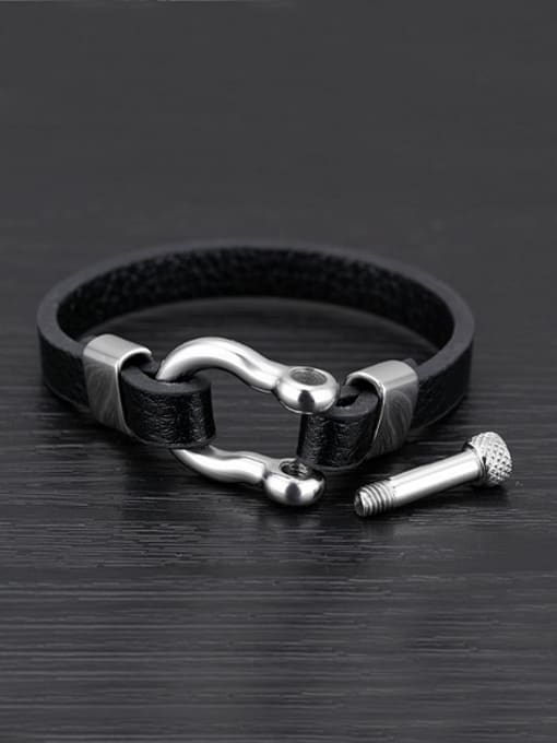 Open Sky Simple Titanium Artificial Leather Men Bracelet 2