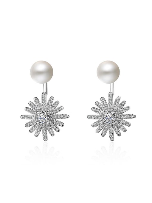 AI Fei Er Fashion Shiny Zirconias Flower Imitation Pearl Stud Earrings