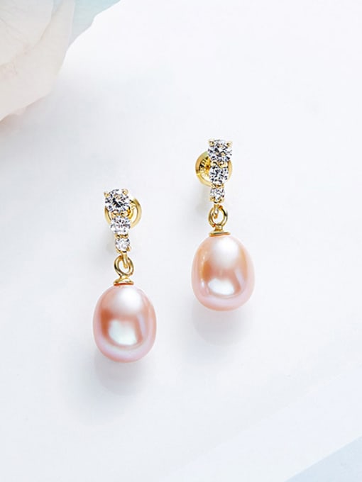 CEIDAI Fashion Freshwater Pearl Zircon Stud Earrings 2
