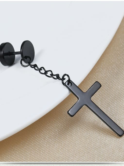 black Stainless Steel With Black Gun Plated Personality Cross Clip On Earrings