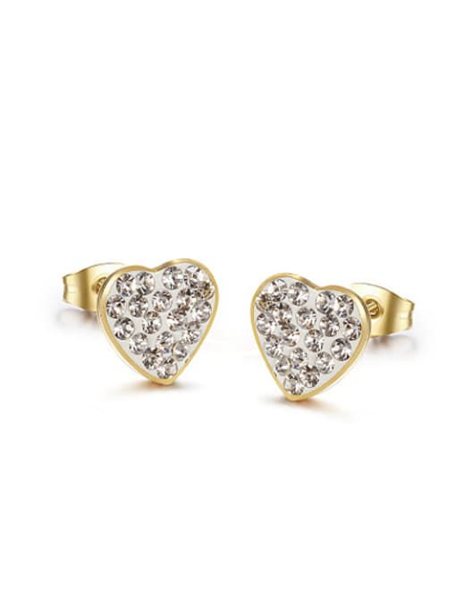 CONG All-match Gold Plated Heart Shaped Rhinestone Stud Earrings 0