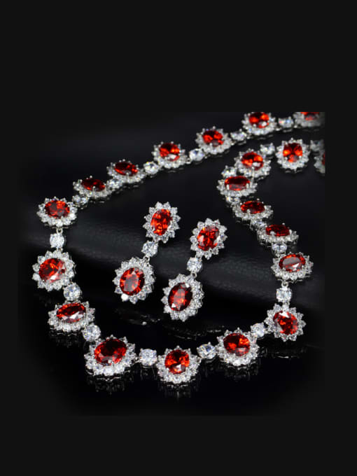 Red Oval Semi-precious Stones Two Pieces Jewelry Set