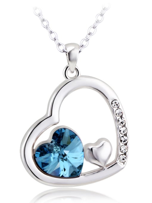 Platinum, Blue 18K White Gold Austria Crystal Heart-shaped Necklace