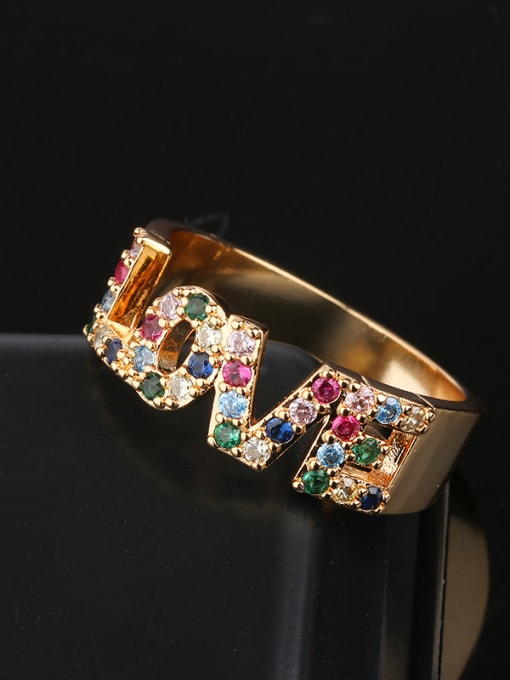 gold Copper With Cubic Zirconia Fashion Monogrammed Multistone Rings