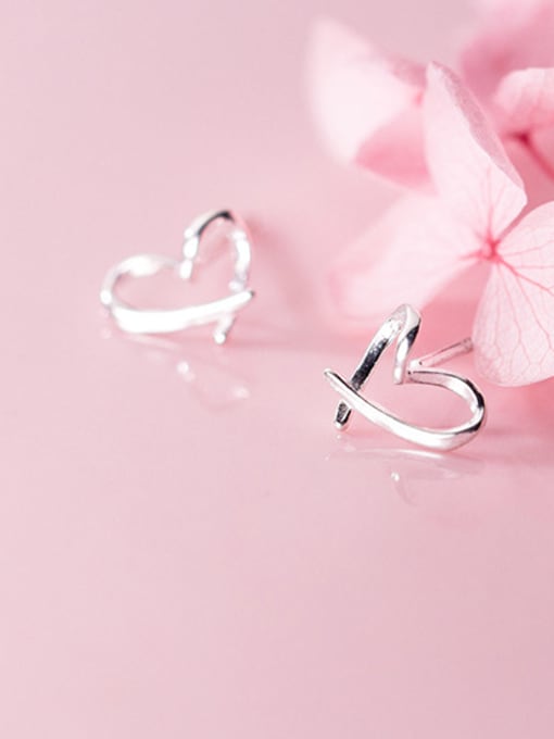 Rosh 925 Sterling Silver With Glossy Cute Heart Stud Earrings 0