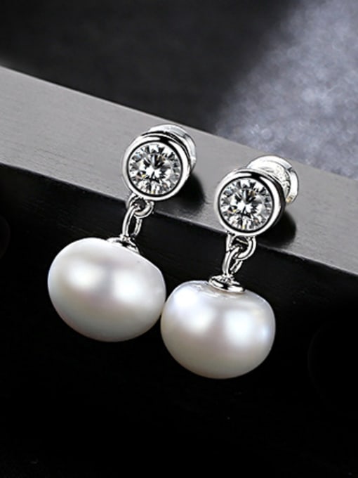 White Pearl Pure Silver Natural Freshwater Pearl Stud Earrings