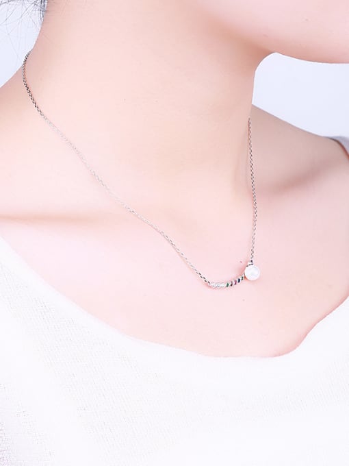 One Silver Colorful Zircon Pearl Necklace 1