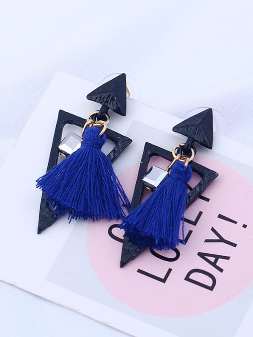 Blue Elegant Triangle Shaped Crystal Tassel Earrings