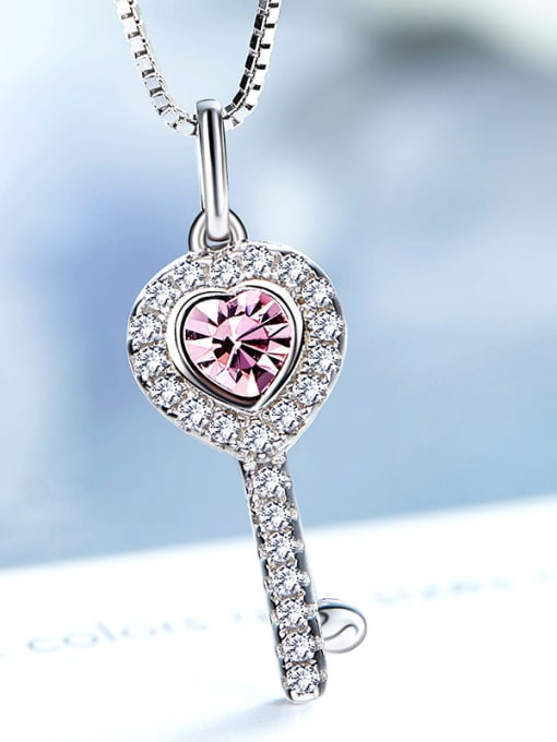 CEIDAI S925 Silver Key-shaped Crystal Necklace 2