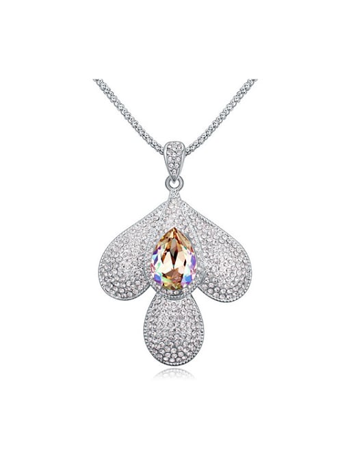 QIANZI Fashion austrian Crystals-covered leaf Pendant Alloy Sweater Chain 0