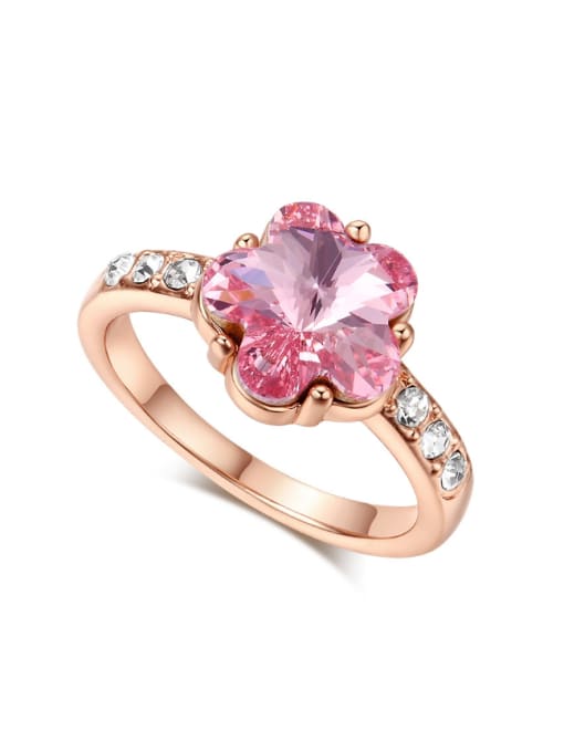 Rose Gold Plated 6# Noble Pink Crystal Flower Shaped Copper Ring
