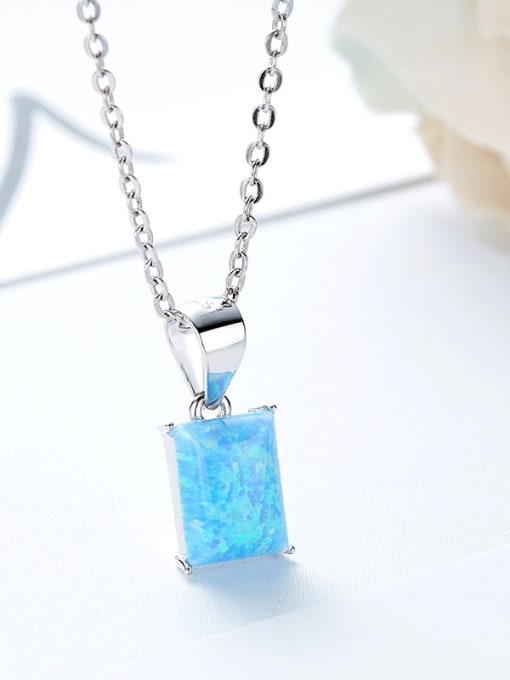 Blue Simple Rectangular Opal stone 925 Silver Pendant