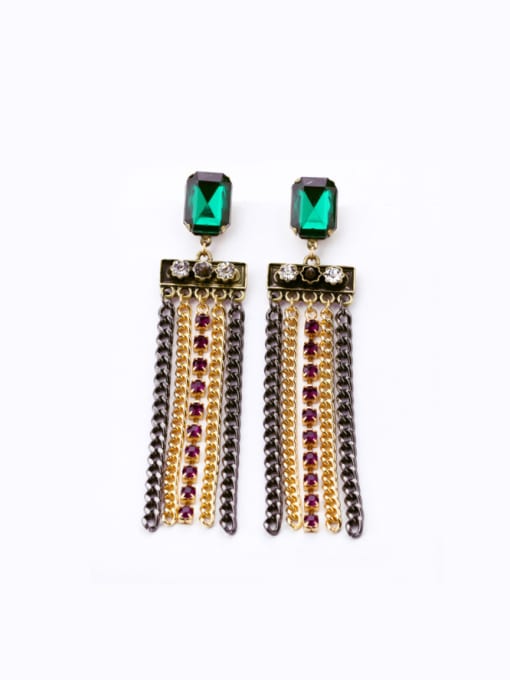 Green Artificial Stones Tassel Alloy Drop  Chandelier earring