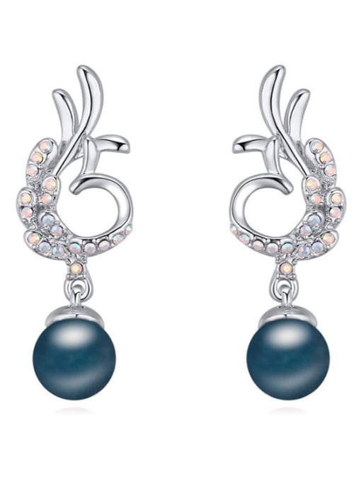 Deep Blue Fashion Imitation Pearls Tiny Cubic Crystals Alloy Stud Earrings