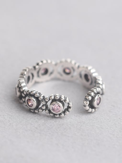 Peng Yuan Retro Pink Zircon Silver Opening Ring 2