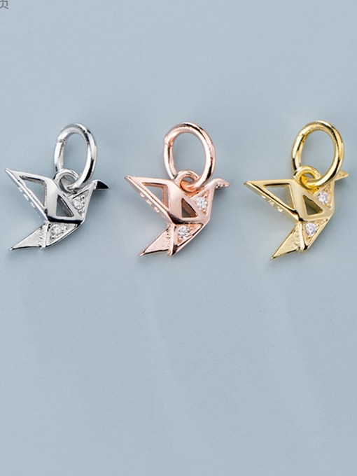 FAN 925 Sterling Silver With  Cubic Zirconia  Personality Paper Crane  Pendants 0
