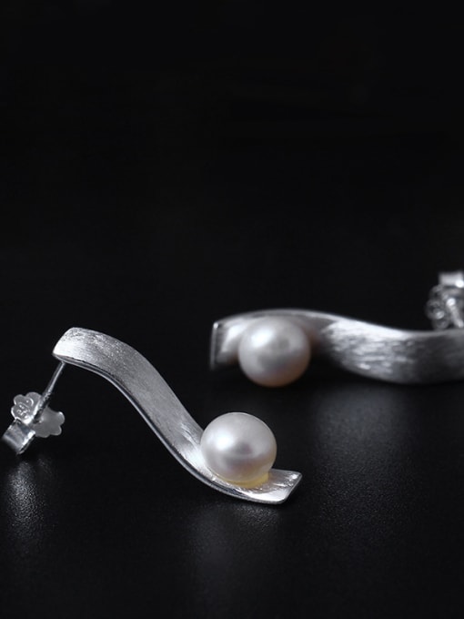 SILVER MI Natural Pearl Temperament Stud drop earring 2