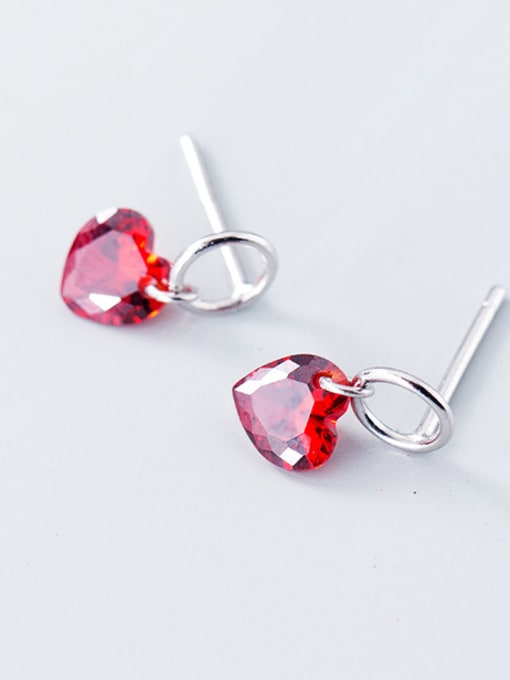 Rosh 925 silver red glitter of stereoscopic love Zircon Earrings 0