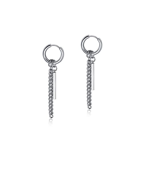 546-Platinum 316L Surgical Steel With Platinum Plated Punk Chain Clip On Earrings