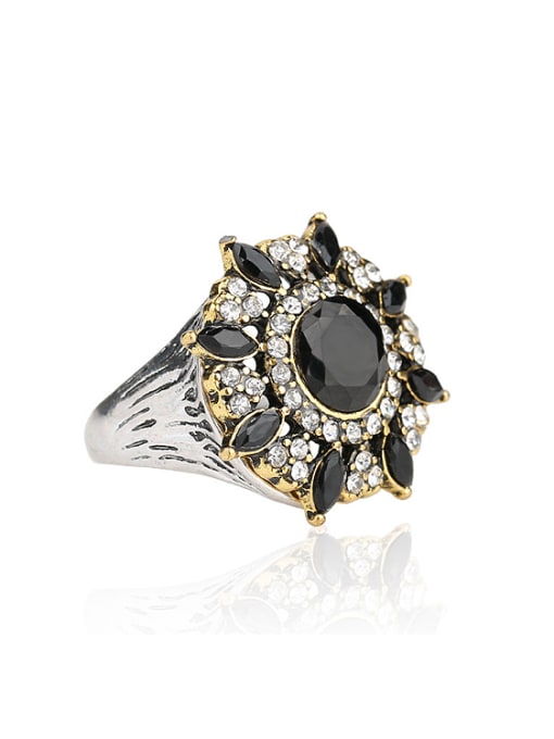 Gujin Retro style Double Color Plated Resin stones Crystals Alloy Ring 2