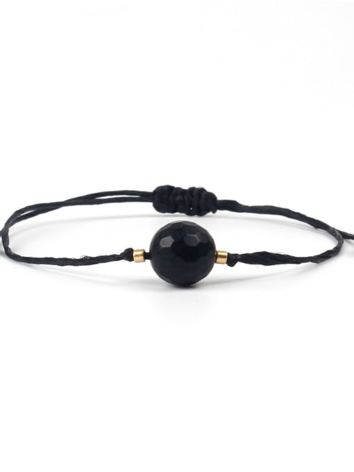 B6005-L Face Black Agate Natural Stones Woven Leather Rope Bracelet