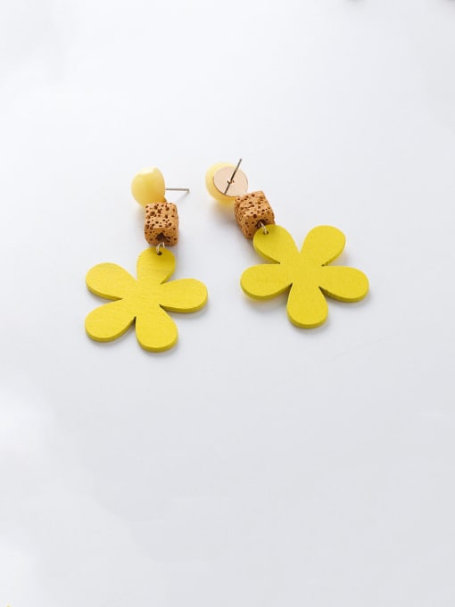 A yellow Alloy With Platinum Plated Cute Wood Flower Drop Earrings