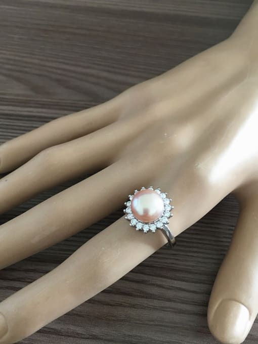 Wei Jia Fashion Artificial Pearl Cubic Rhinestones Copper Ring 1