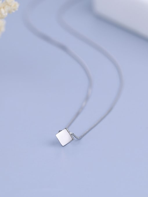 One Silver White Square Necklace