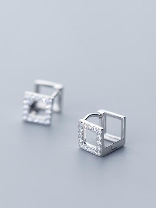 Rosh 925 Sterling Silver With Silver Plated Personality Square Clip On Earrings 1