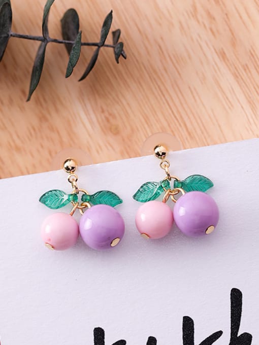W3204C Purple Powder (Ear Nail) Alloy With Gold Plated Cute Cherry Stud Earrings