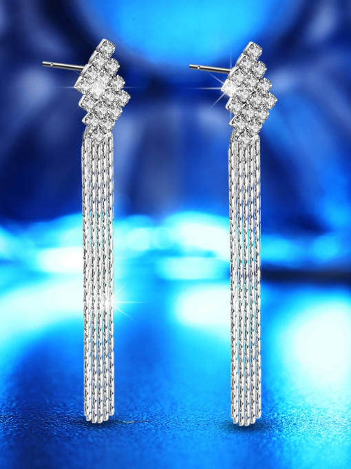 Fringed Earrings White Gold Plated Tassel Exaggerate Drop Earrings