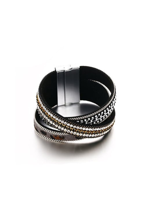 CONG Fashionable Cross Design Artificial Leather Rhinestone Charm Bracelet 0
