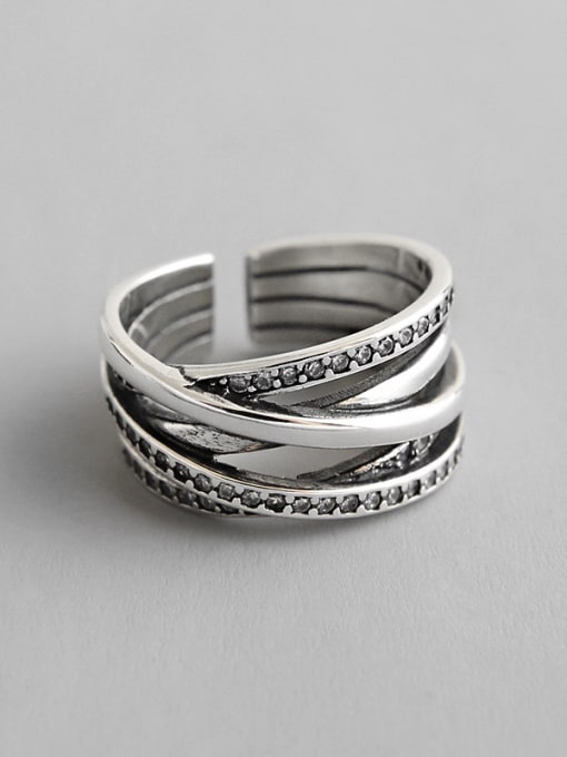 DAKA 925 Sterling Silver With Antique Silver Plated Vintage Multi-layer line  free size Rings 3