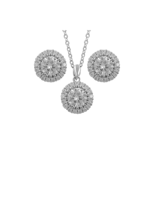 Platinum Copper With Cubic Zirconia Simplistic Round  Earrings And Necklaces 2 Piece Jewelry Set