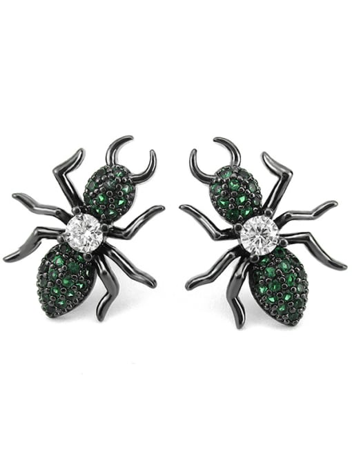 green Copper With Gun Plated Personality Animal  ant Cluster Earrings